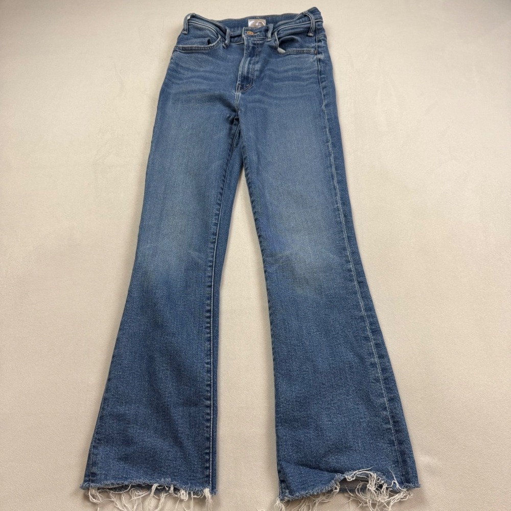 Mother The Hustler Ankle Fray Jeans Grasping At Straws Blue Flare Size 26
